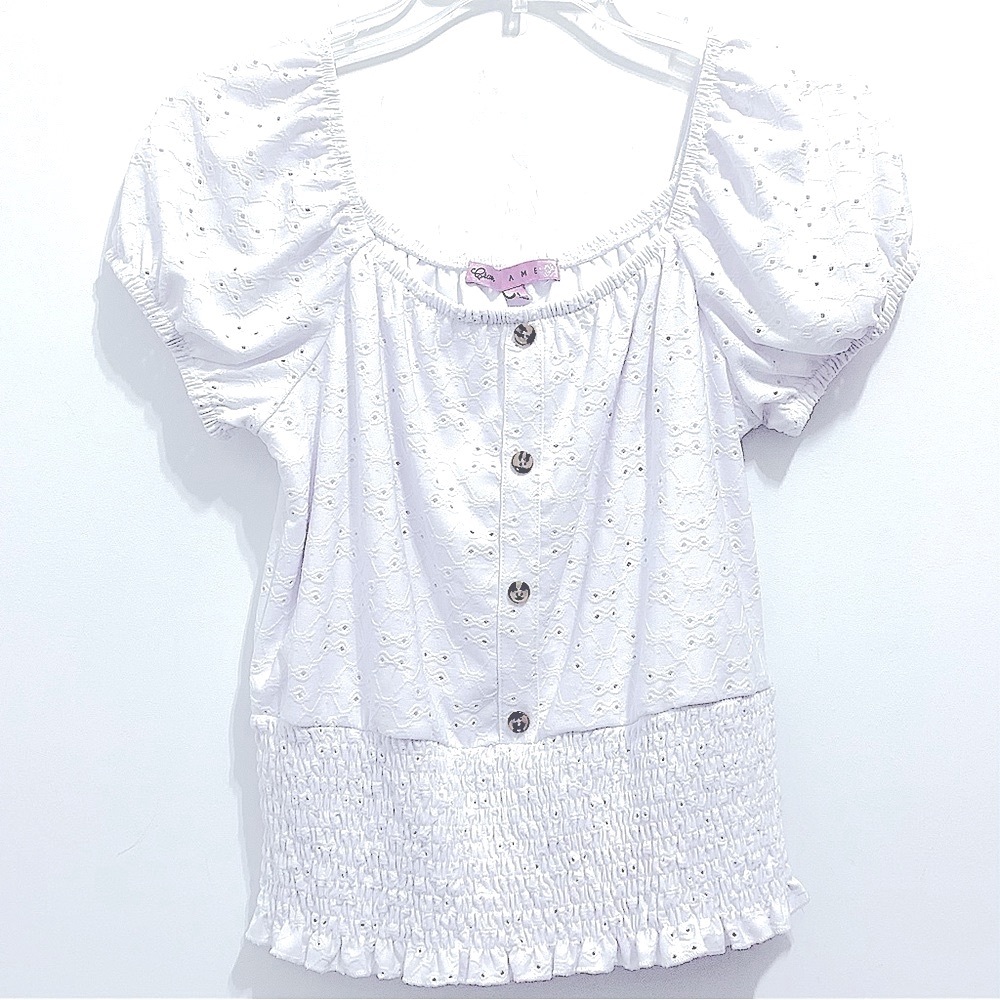 Crave Fame Women’s While Short Sleeve Eyelet Summer Top